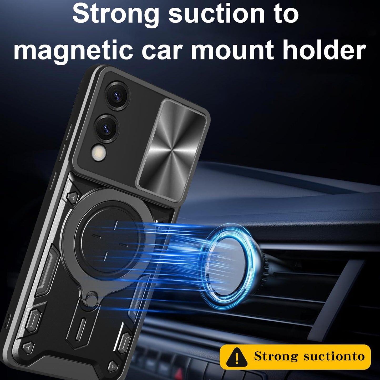 Samsung Galaxy S25 Edge 5G Magnetic Holder CD Texture Sliding Camshield Phone Case, TPU PC Shockproof Cover