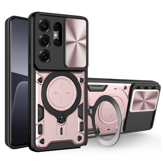 Samsung Galaxy S26 Ultra 5G Magnetic Holder CD Texture Sliding Camshield Phone Case, TPU PC Shockproof Cover
