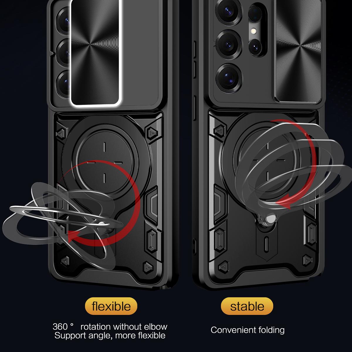Samsung Galaxy S26 Ultra 5G Magnetic Holder CD Texture Sliding Camshield Phone Case, TPU PC Shockproof Cover
