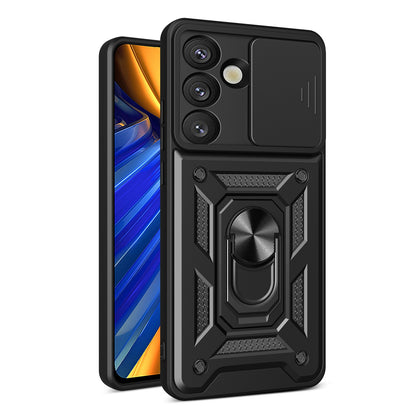 Samsung Galaxy S25 5G Sliding Camera Cover Magnetic Ring Stand Shockproof TPU + PC Protective Phone Case