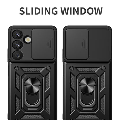 Samsung Galaxy S25 5G Sliding Camera Cover Magnetic Ring Stand Shockproof TPU + PC Protective Phone Case