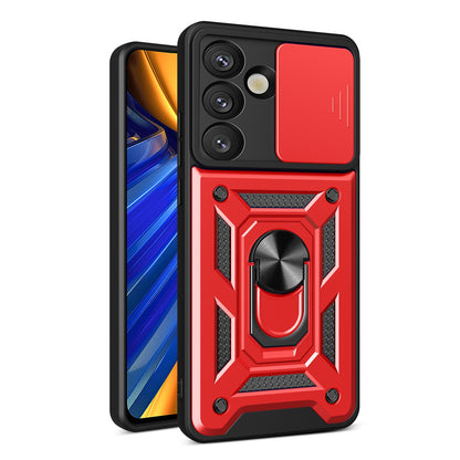 Samsung Galaxy S25 5G Sliding Camera Cover Magnetic Ring Stand Shockproof TPU + PC Protective Phone Case
