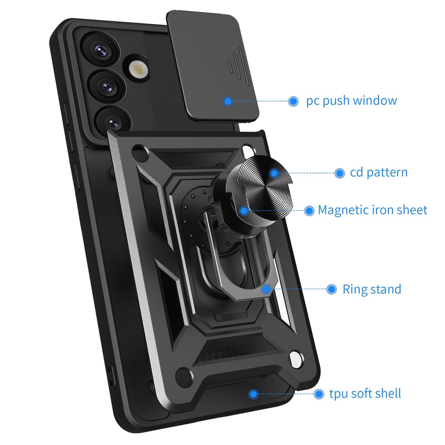 Samsung Galaxy S25 5G Sliding Camera Cover Magnetic Ring Stand Shockproof TPU + PC Protective Phone Case