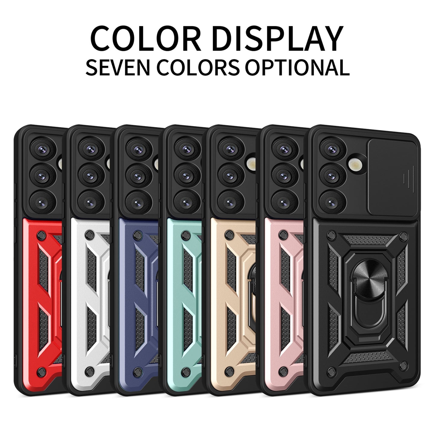 Samsung Galaxy S25 5G Sliding Camera Cover Magnetic Ring Stand Shockproof TPU + PC Protective Phone Case