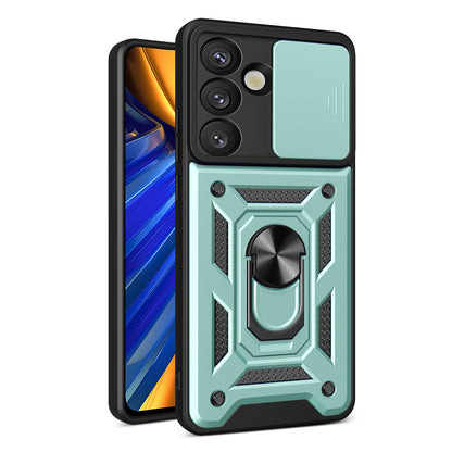 Samsung Galaxy S25 5G Sliding Camera Cover Magnetic Ring Stand Shockproof TPU + PC Protective Phone Case