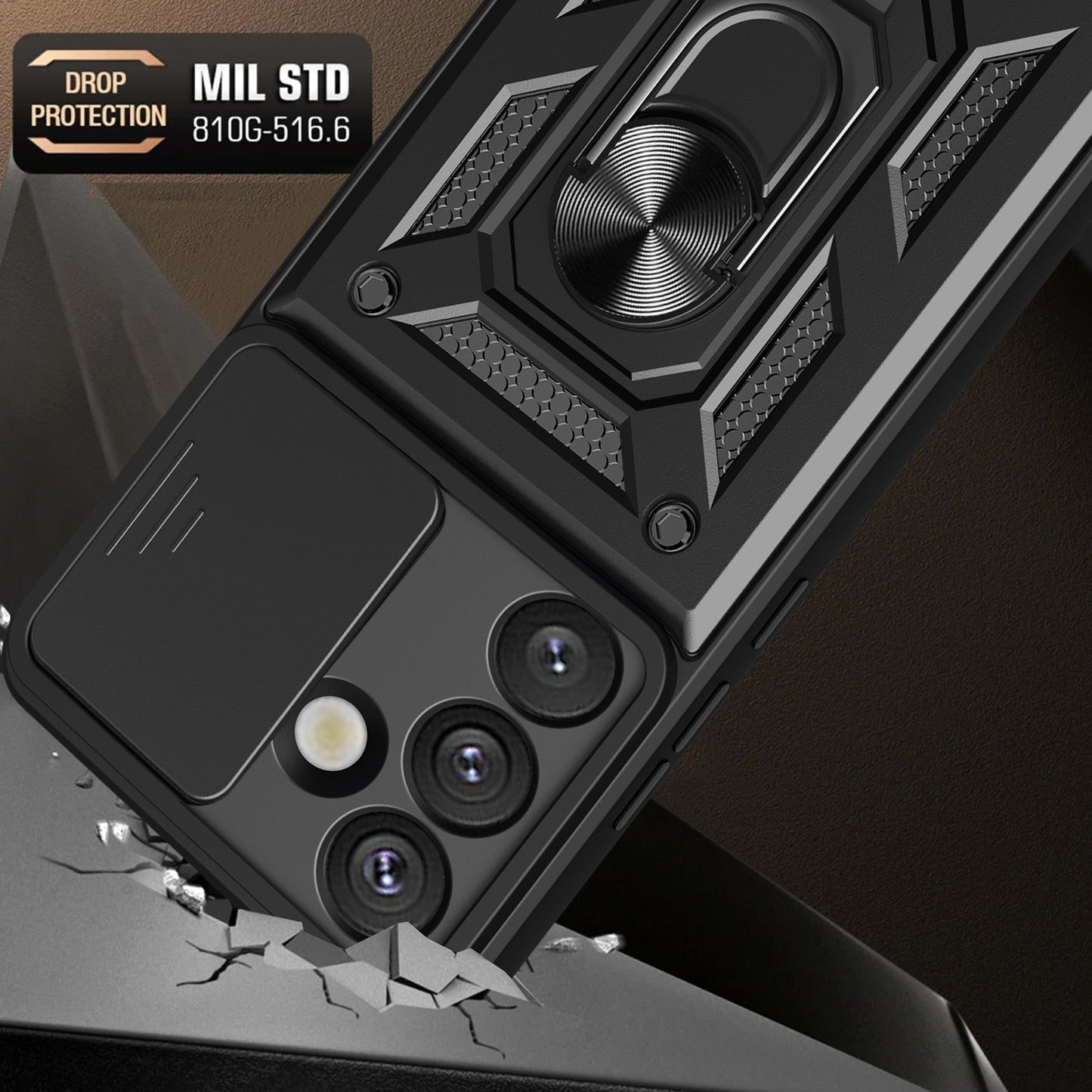Samsung Galaxy S25 5G Sliding Camera Cover Magnetic Ring Stand Shockproof TPU + PC Protective Phone Case