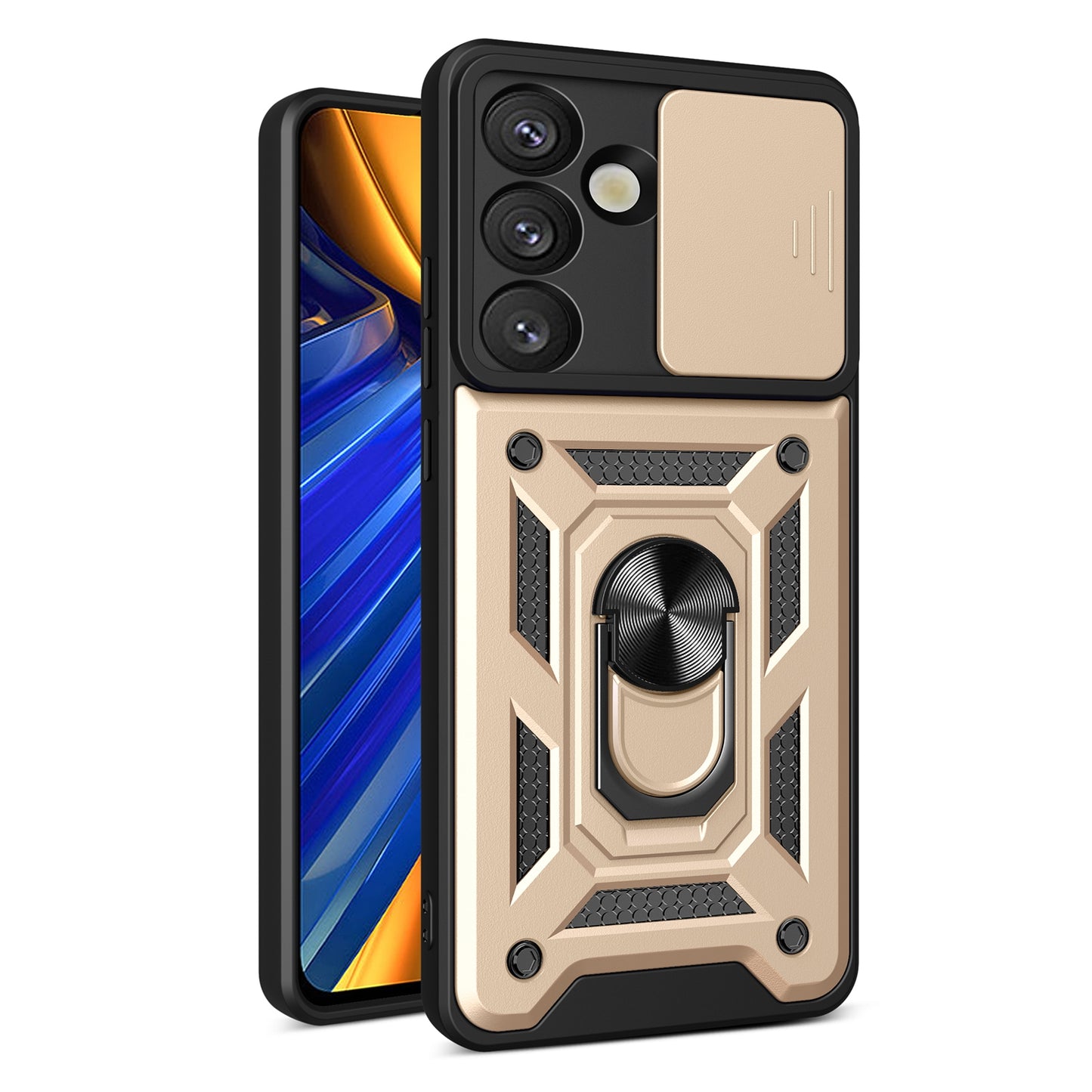 Samsung Galaxy S25 5G Sliding Camera Cover Magnetic Ring Stand Shockproof TPU + PC Protective Phone Case