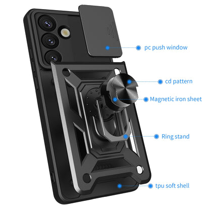 Samsung Galaxy S25 5G Sliding Camera Cover Magnetic Ring Stand Shockproof TPU + PC Protective Phone Case