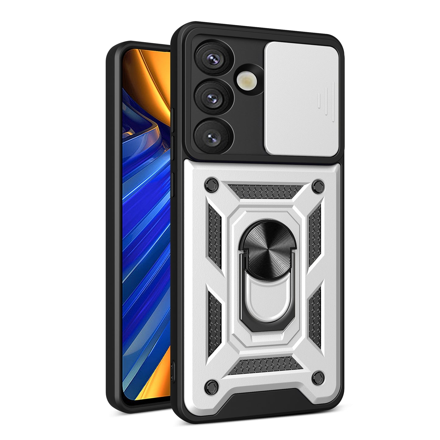 Samsung Galaxy S25 5G Sliding Camera Cover Magnetic Ring Stand Shockproof TPU + PC Protective Phone Case