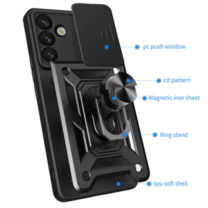 Samsung Galaxy S25+ 5G Sliding Camera Cover Magnetic Ring Stand Shockproof TPU + PC Protective Phone Case