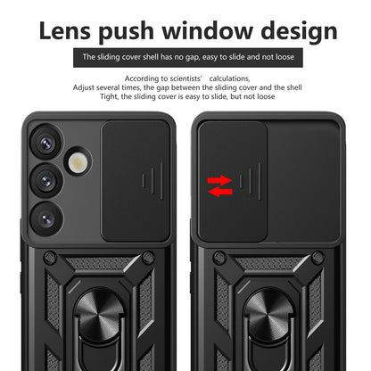 Samsung Galaxy S25+ 5G Sliding Camera Cover Magnetic Ring Stand Shockproof TPU + PC Protective Phone Case