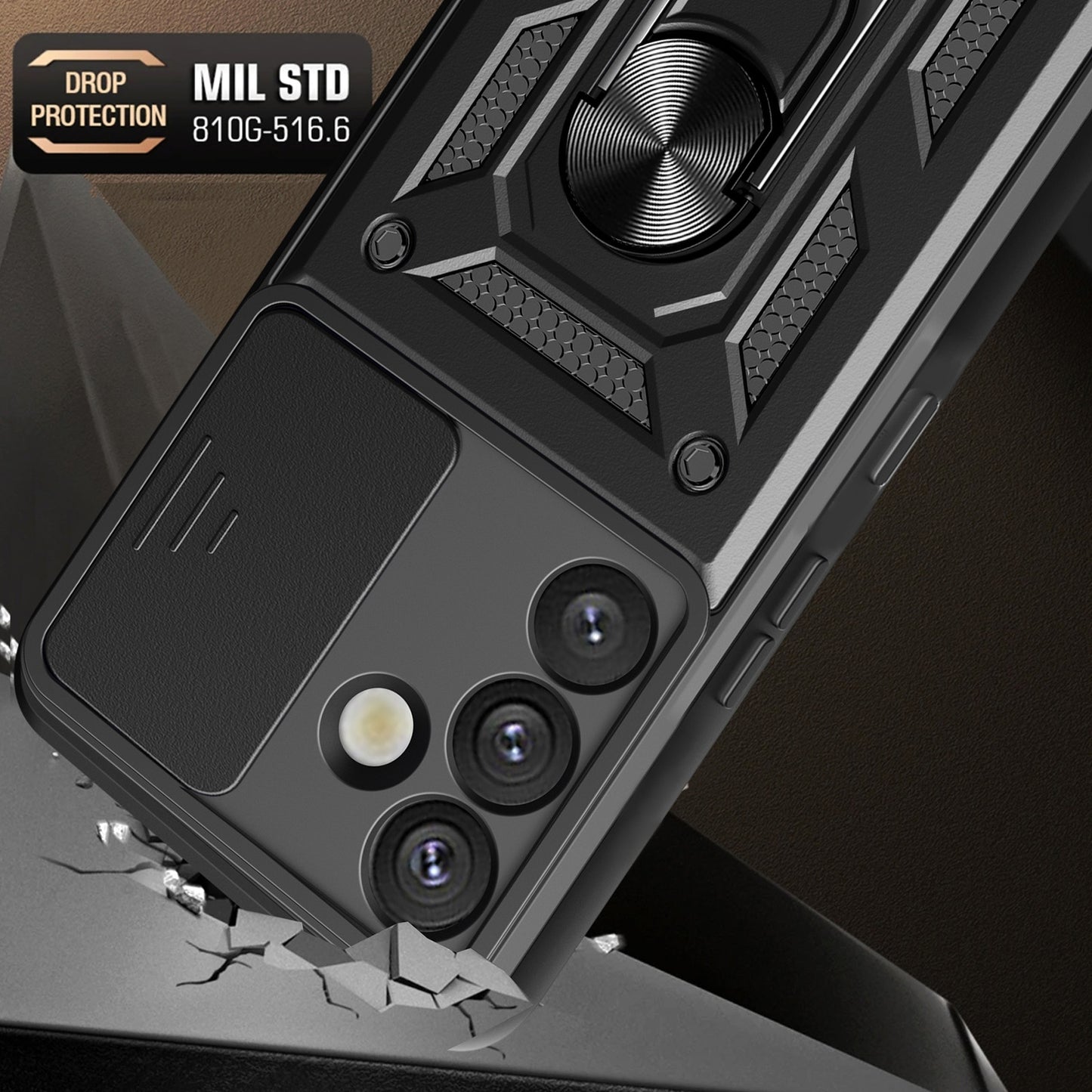 Samsung Galaxy S25+ 5G Sliding Camera Cover Magnetic Ring Stand Shockproof TPU + PC Protective Phone Case
