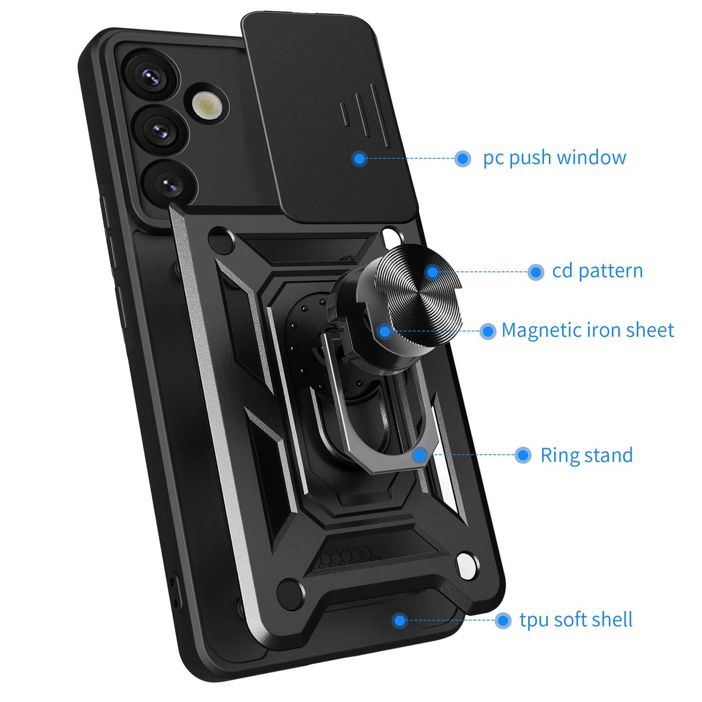 Samsung Galaxy S25+ 5G Sliding Camera Cover Magnetic Ring Stand Shockproof TPU + PC Protective Phone Case