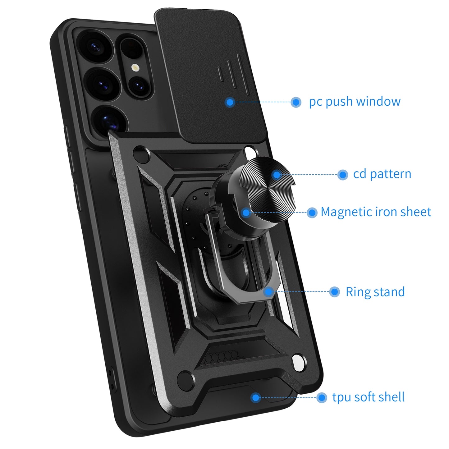 Samsung Galaxy S25 Ultra 5G Sliding Camera Cover Magnetic Ring Stand Shockproof TPU + PC Protective Phone Case