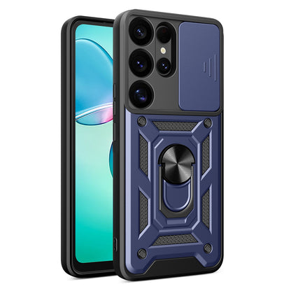 Samsung Galaxy S25 Ultra 5G Sliding Camera Cover Magnetic Ring Stand Shockproof TPU + PC Protective Phone Case