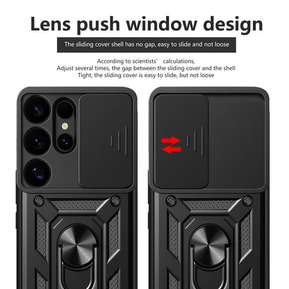 Samsung Galaxy S25 Ultra 5G Sliding Camera Cover Magnetic Ring Stand Shockproof TPU + PC Protective Phone Case