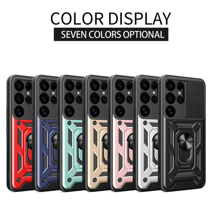 Samsung Galaxy S25 Ultra 5G Sliding Camera Cover Magnetic Ring Stand Shockproof TPU + PC Protective Phone Case
