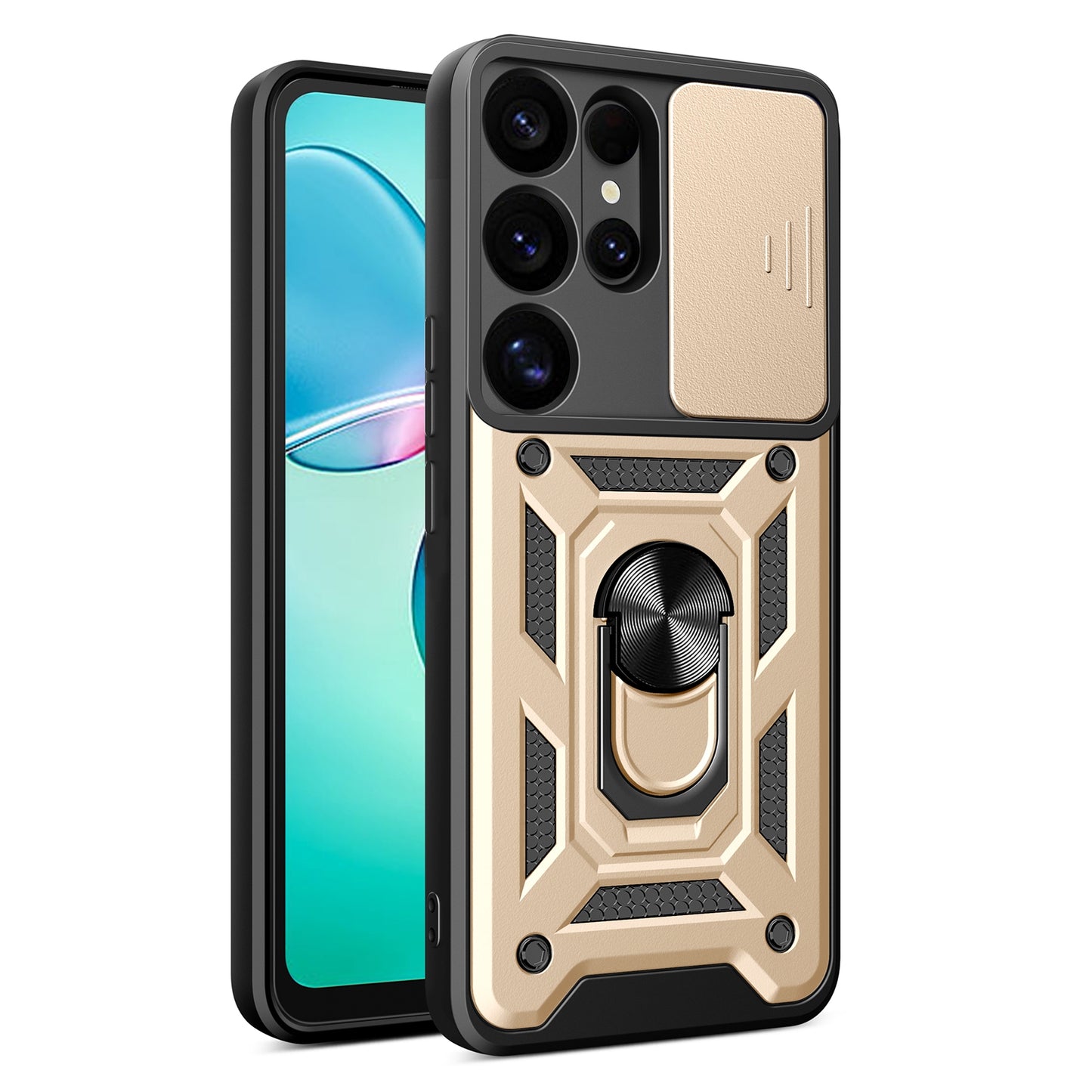 Samsung Galaxy S25 Ultra 5G Sliding Camera Cover Magnetic Ring Stand Shockproof TPU + PC Protective Phone Case