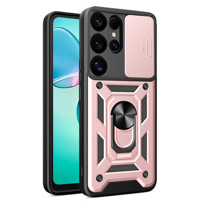 Samsung Galaxy S25 Ultra 5G Sliding Camera Cover Magnetic Ring Stand Shockproof TPU + PC Protective Phone Case