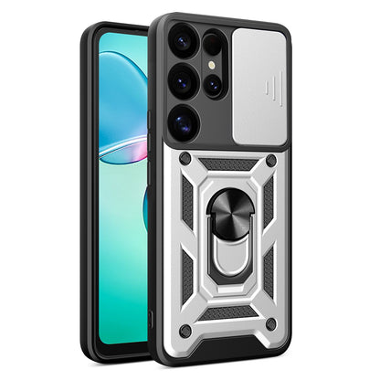Samsung Galaxy S25 Ultra 5G Sliding Camera Cover Magnetic Ring Stand Shockproof TPU + PC Protective Phone Case