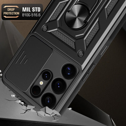 Samsung Galaxy S25 Ultra 5G Sliding Camera Cover Magnetic Ring Stand Shockproof TPU + PC Protective Phone Case