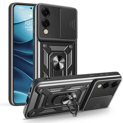 Samsung Galaxy S25 Edge 5G Sliding Camera Cover Magnetic Ring Stand Shockproof TPU + PC Protective Phone Case