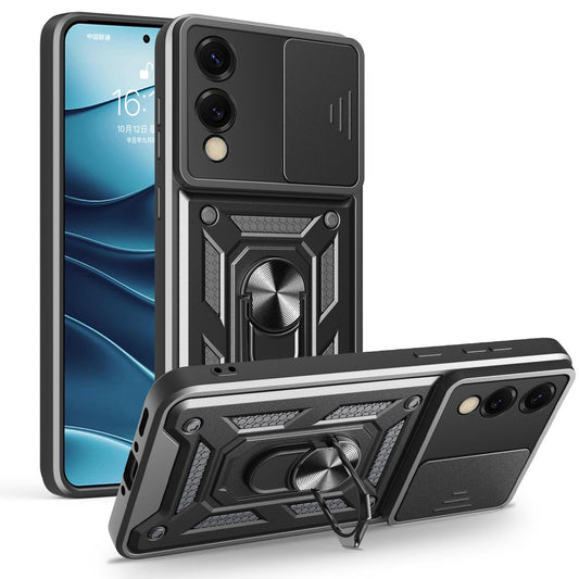 Samsung Galaxy S25 Edge 5G Sliding Camera Cover Magnetic Ring Stand Shockproof TPU + PC Protective Phone Case