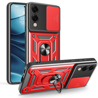 Samsung Galaxy S25 Edge 5G Sliding Camera Cover Magnetic Ring Stand Shockproof TPU + PC Protective Phone Case