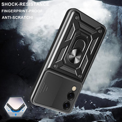Samsung Galaxy S25 Edge 5G Sliding Camera Cover Magnetic Ring Stand Shockproof TPU + PC Protective Phone Case