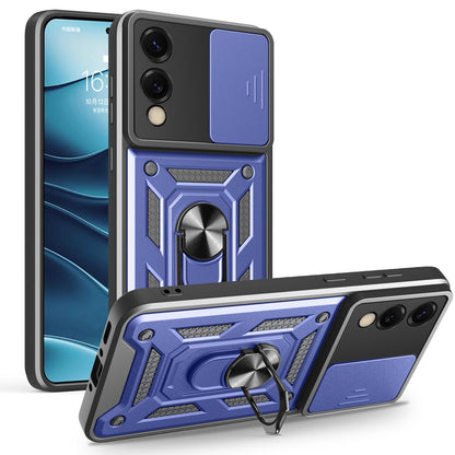 Samsung Galaxy S25 Edge 5G Sliding Camera Cover Magnetic Ring Stand Shockproof TPU + PC Protective Phone Case