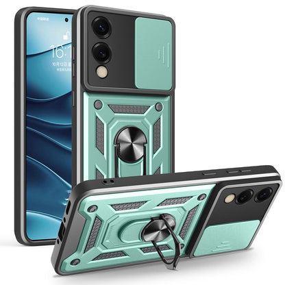 Samsung Galaxy S25 Edge 5G Sliding Camera Cover Magnetic Ring Stand Shockproof TPU + PC Protective Phone Case