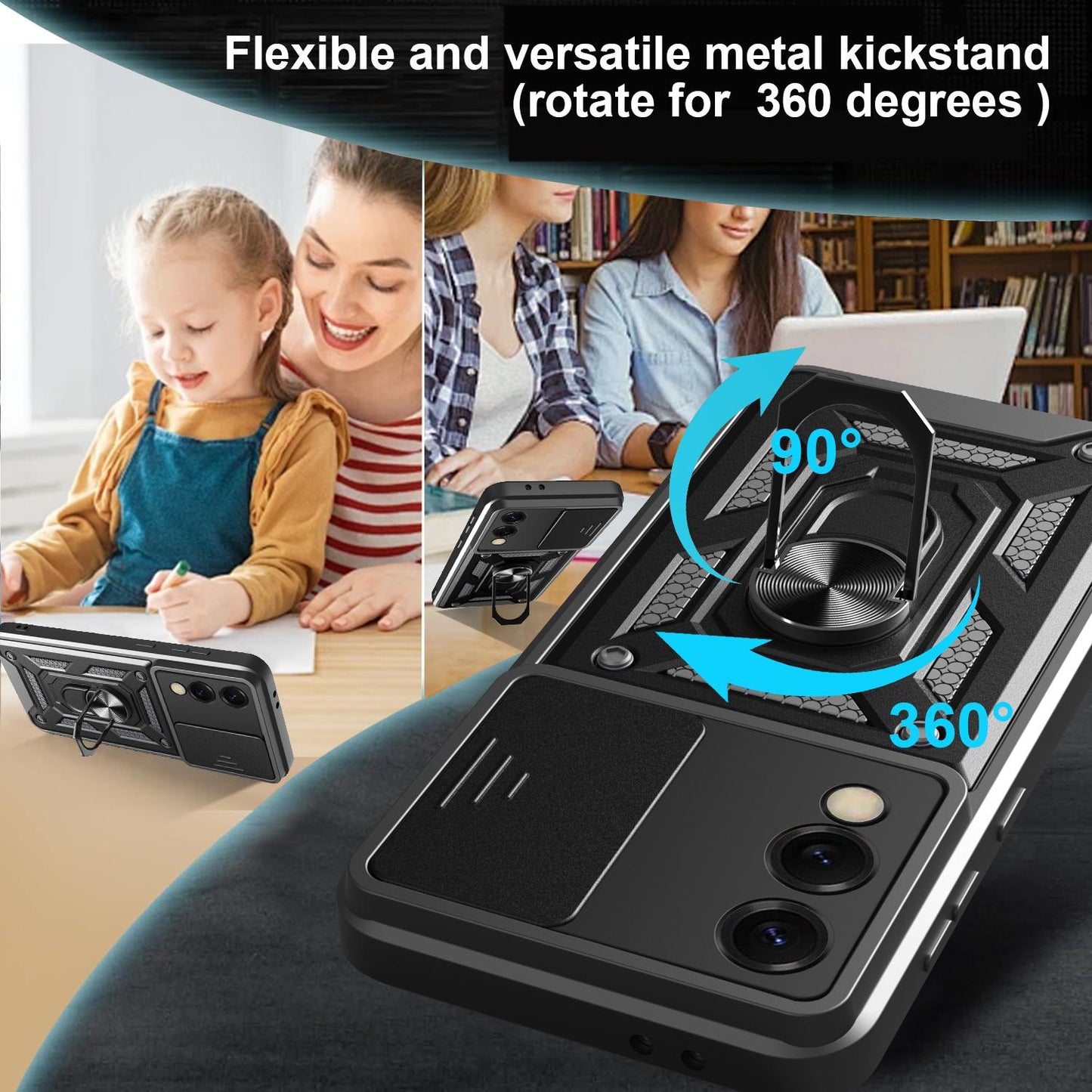 Samsung Galaxy S25 Edge 5G Sliding Camera Cover Magnetic Ring Stand Shockproof TPU + PC Protective Phone Case