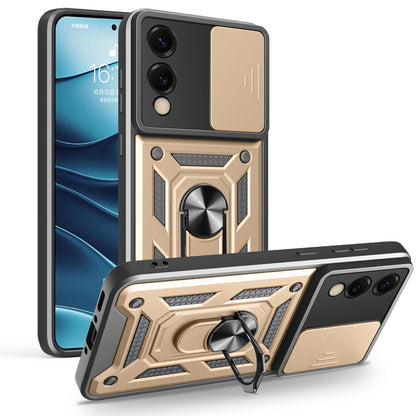 Samsung Galaxy S25 Edge 5G Sliding Camera Cover Magnetic Ring Stand Shockproof TPU + PC Protective Phone Case