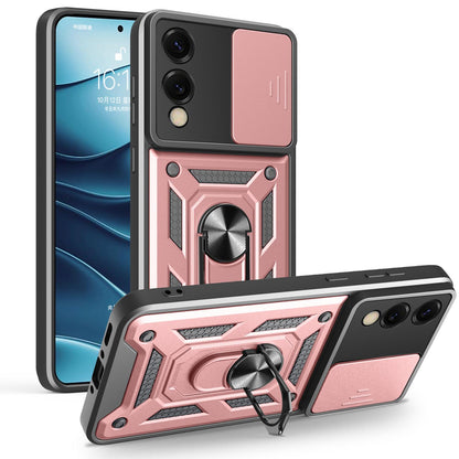Samsung Galaxy S25 Edge 5G Sliding Camera Cover Magnetic Ring Stand Shockproof TPU + PC Protective Phone Case