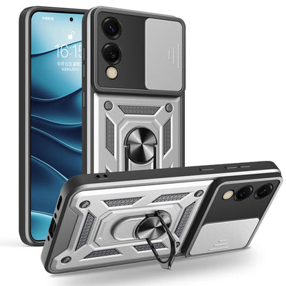Samsung Galaxy S25 Edge 5G Sliding Camera Cover Magnetic Ring Stand Shockproof TPU + PC Protective Phone Case