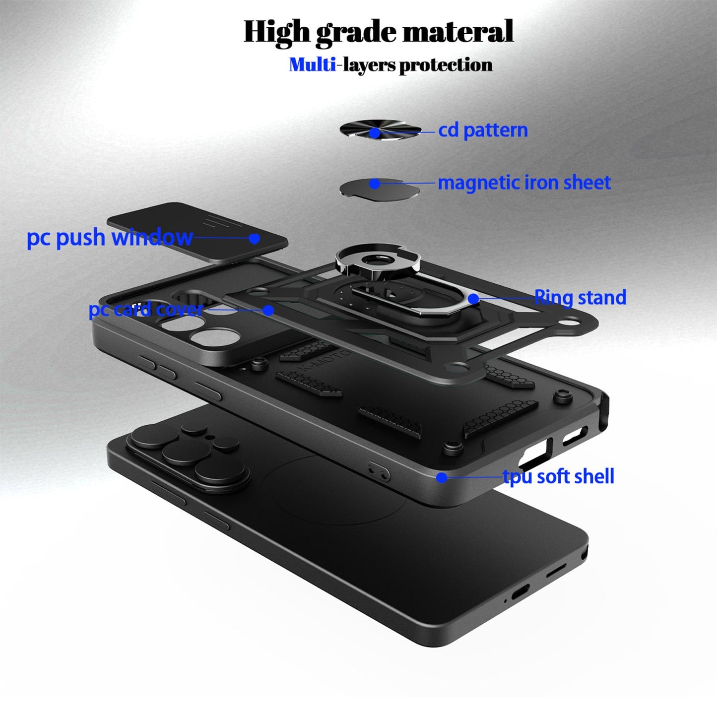Samsung Galaxy S26 Ultra 5G Sliding Camera Cover Magnetic Ring Stand Shockproof TPU + PC Protective Phone Case