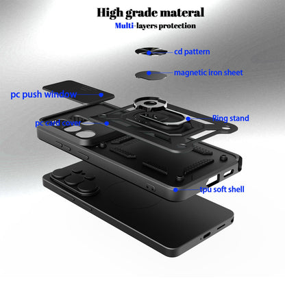 Samsung Galaxy S26 Ultra 5G Sliding Camera Cover Magnetic Ring Stand Shockproof TPU + PC Protective Phone Case