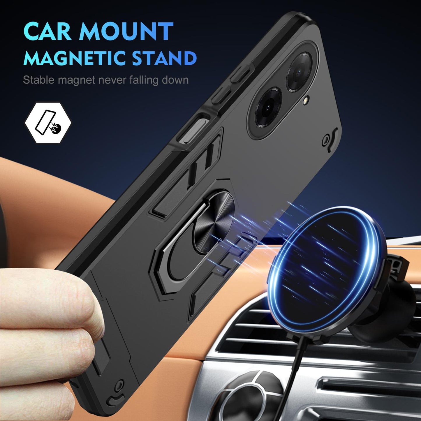 Xiaomi Redmi A5 4G 171.7mm Shockproof Metal Ring Holder Phone Case with 360 degrees Rotating Kickstand, Ultra Slim Protective Cover, Raised Camera Guard, PC Silicone Armour Shell, Anti-Scratch Back & Edge Protection