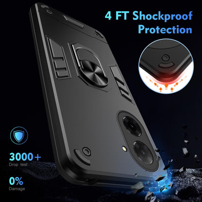 Xiaomi Poco C71 Shockproof Metal Ring Holder Phone Case with 360 degrees Rotating Kickstand, Ultra Slim Protective Cover, Raised Camera Guard, PC Silicone Armour Shell, Anti-Scratch Back & Edge Protection