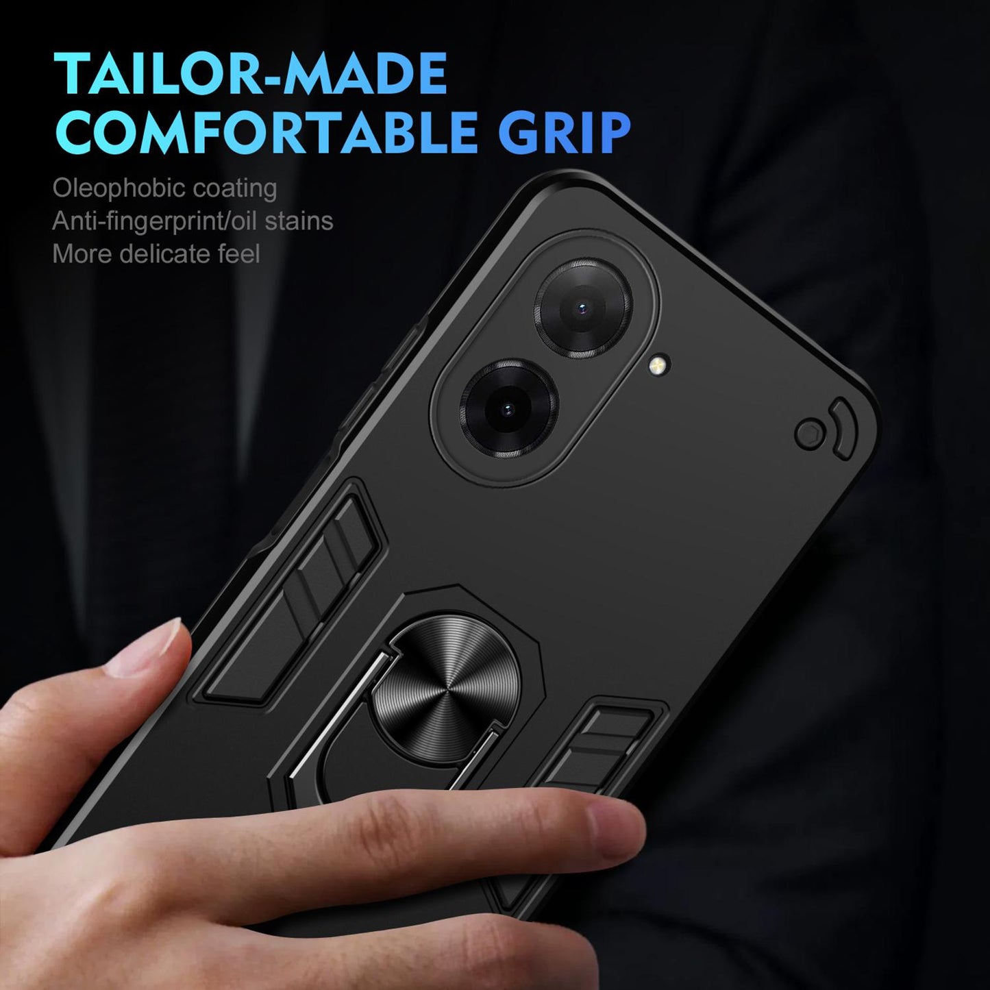 Xiaomi Redmi A5 4G 171.7mm Shockproof Metal Ring Holder Phone Case with 360 degrees Rotating Kickstand, Ultra Slim Protective Cover, Raised Camera Guard, PC Silicone Armour Shell, Anti-Scratch Back & Edge Protection