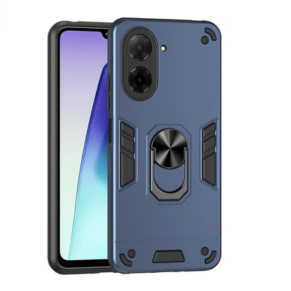 Xiaomi Poco C71 Shockproof Metal Ring Holder Phone Case with 360 degrees Rotating Kickstand, Ultra Slim Protective Cover, Raised Camera Guard, PC Silicone Armour Shell, Anti-Scratch Back & Edge Protection