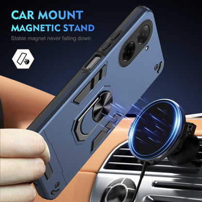 Xiaomi Poco C71 Shockproof Metal Ring Holder Phone Case with 360 degrees Rotating Kickstand, Ultra Slim Protective Cover, Raised Camera Guard, PC Silicone Armour Shell, Anti-Scratch Back & Edge Protection