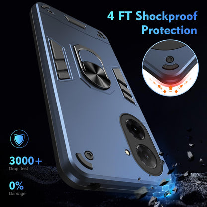 Xiaomi Poco C71 Shockproof Metal Ring Holder Phone Case with 360 degrees Rotating Kickstand, Ultra Slim Protective Cover, Raised Camera Guard, PC Silicone Armour Shell, Anti-Scratch Back & Edge Protection