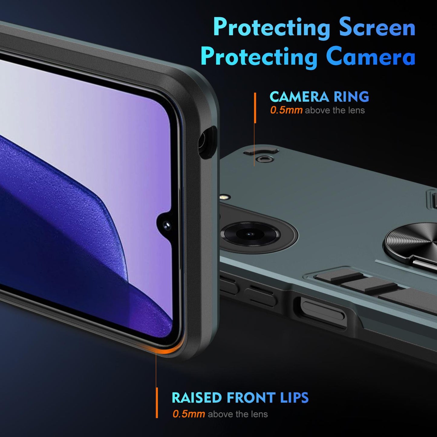 Xiaomi Redmi A5 4G 171.7mm Shockproof Metal Ring Holder Phone Case with 360 degrees Rotating Kickstand, Ultra Slim Protective Cover, Raised Camera Guard, PC Silicone Armour Shell, Anti-Scratch Back & Edge Protection