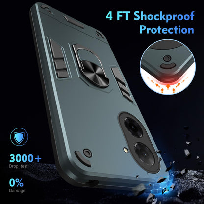 Xiaomi Poco C71 Shockproof Metal Ring Holder Phone Case with 360 degrees Rotating Kickstand, Ultra Slim Protective Cover, Raised Camera Guard, PC Silicone Armour Shell, Anti-Scratch Back & Edge Protection