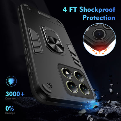Xiaomi 14T Shockproof Metal Ring Holder Phone Case with 360 degrees Rotating Kickstand, Ultra Slim Protective Cover, Raised Camera Guard, PC Silicone Armour Shell, Anti-Scratch Back & Edge Protection