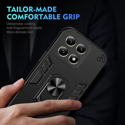 Xiaomi 14T Shockproof Metal Ring Holder Phone Case with 360 degrees Rotating Kickstand, Ultra Slim Protective Cover, Raised Camera Guard, PC Silicone Armour Shell, Anti-Scratch Back & Edge Protection