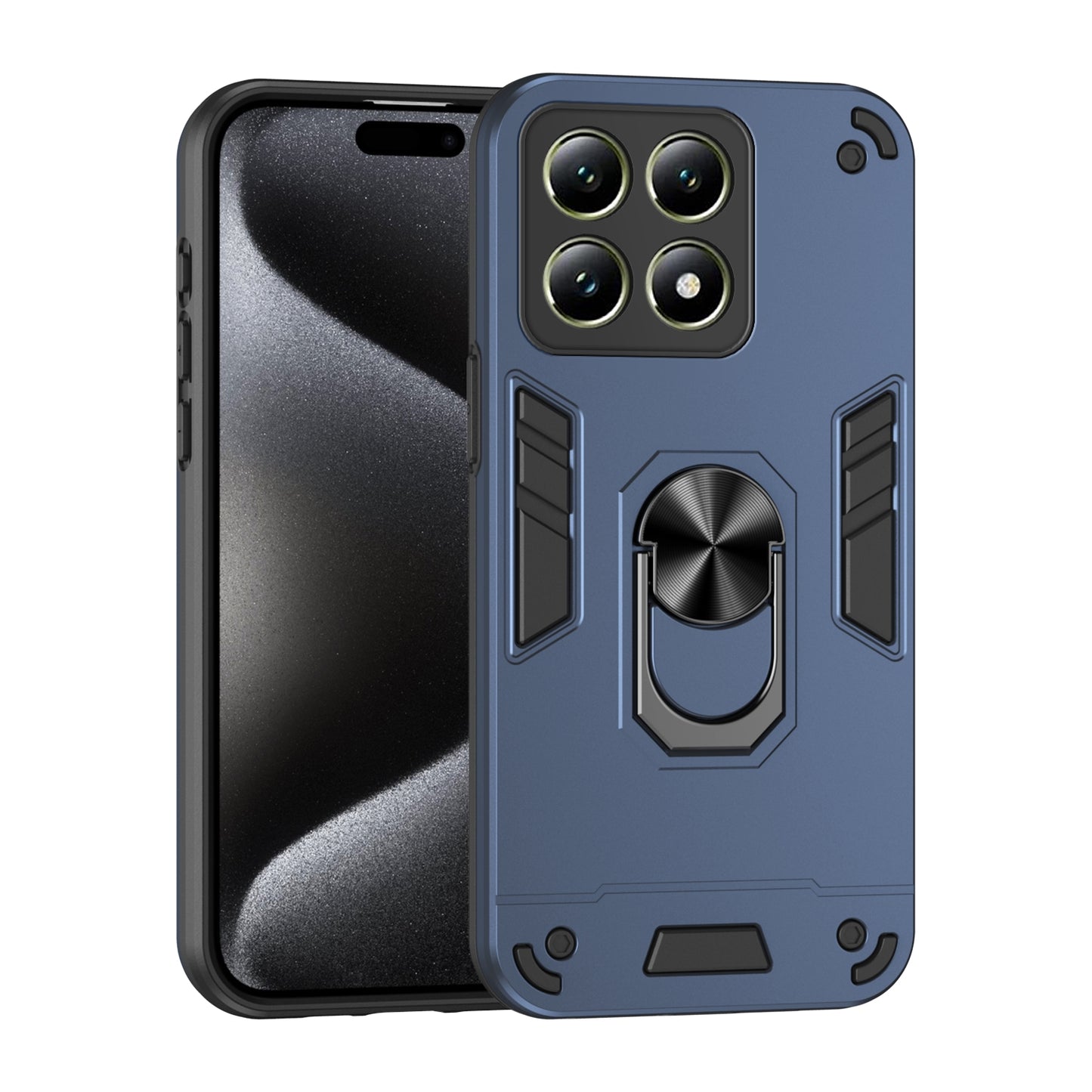 Xiaomi 14T Shockproof Metal Ring Holder Phone Case with 360 degrees Rotating Kickstand, Ultra Slim Protective Cover, Raised Camera Guard, PC Silicone Armour Shell, Anti-Scratch Back & Edge Protection