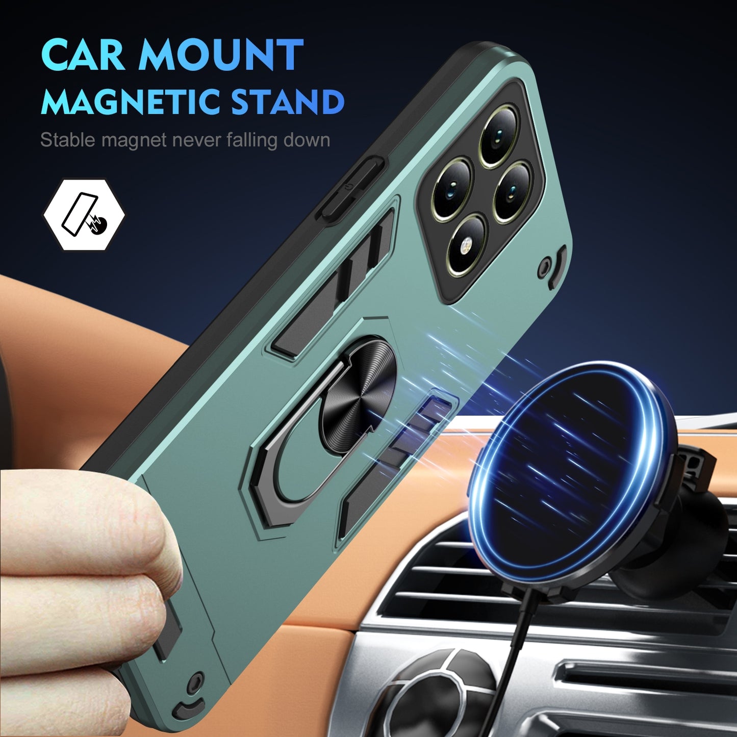 Xiaomi 14T Shockproof Metal Ring Holder Phone Case with 360 degrees Rotating Kickstand, Ultra Slim Protective Cover, Raised Camera Guard, PC Silicone Armour Shell, Anti-Scratch Back & Edge Protection