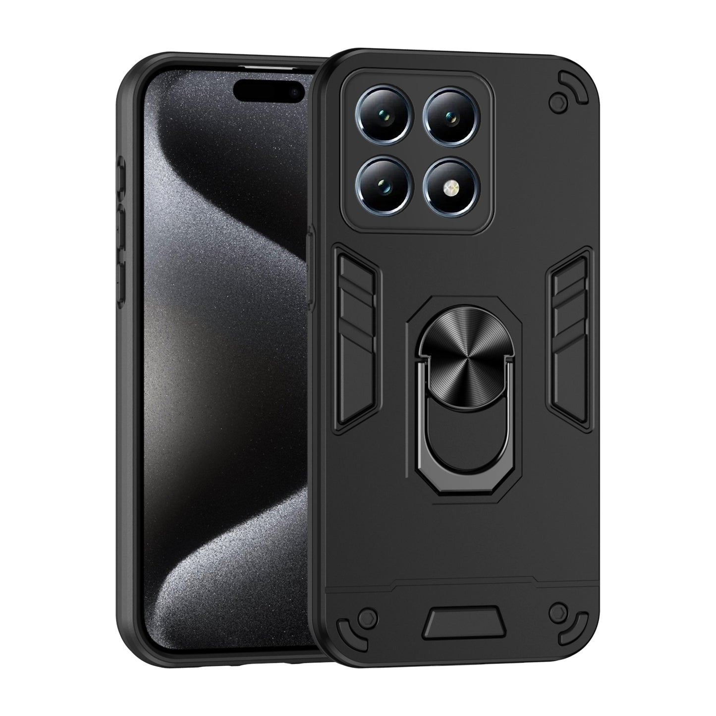Xiaomi 14T Pro Shockproof Metal Ring Holder Phone Case with 360 degrees Rotating Kickstand, Ultra Slim Protective Cover, Raised Camera Guard, PC Silicone Armour Shell, Anti-Scratch Back & Edge Protection